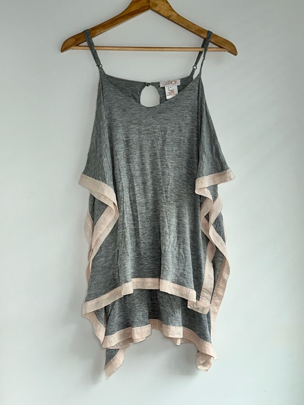 LaRok Grey Knit Cold-Shoulder Long Camisole with Blush Trim
